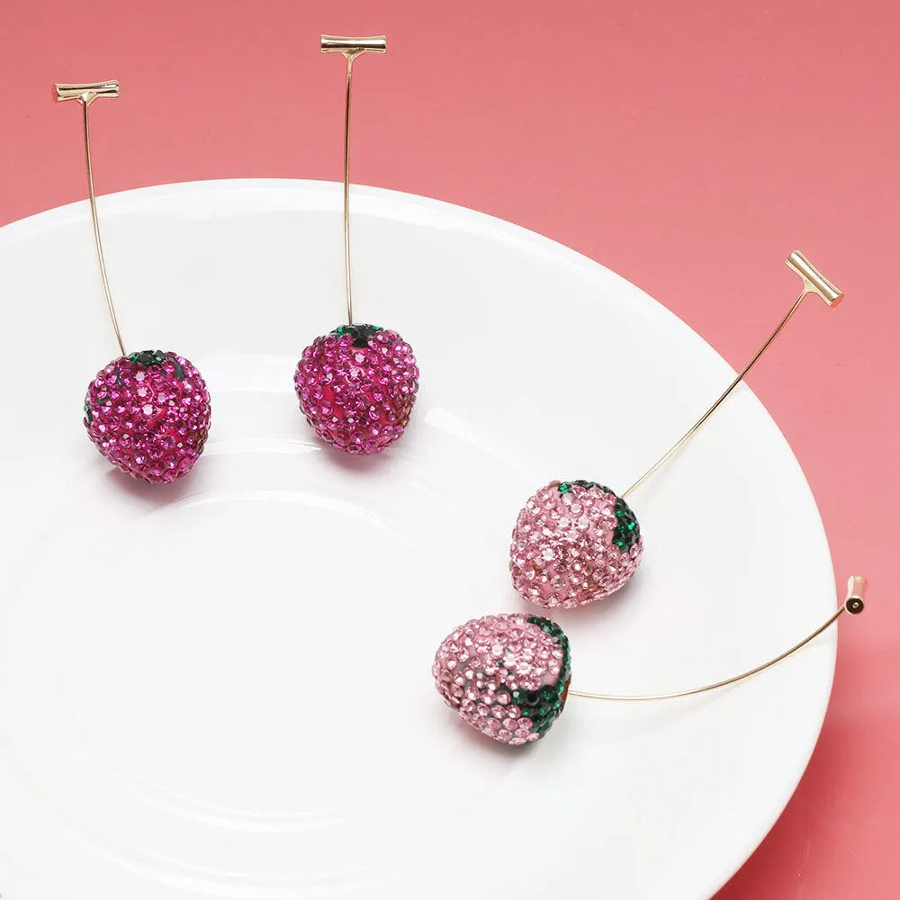 Women's geometric strawberry spot drill earrings in zinc alloy with six colour options