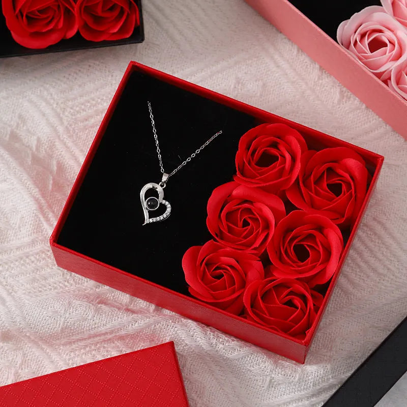 Korean style soap flower gift box set with six flowers in gift box and handbag