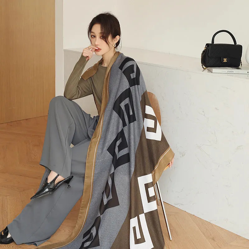 A woman's elegant polyester shawl scarf in a mid-length style, dimensions 180cm by 90cm.