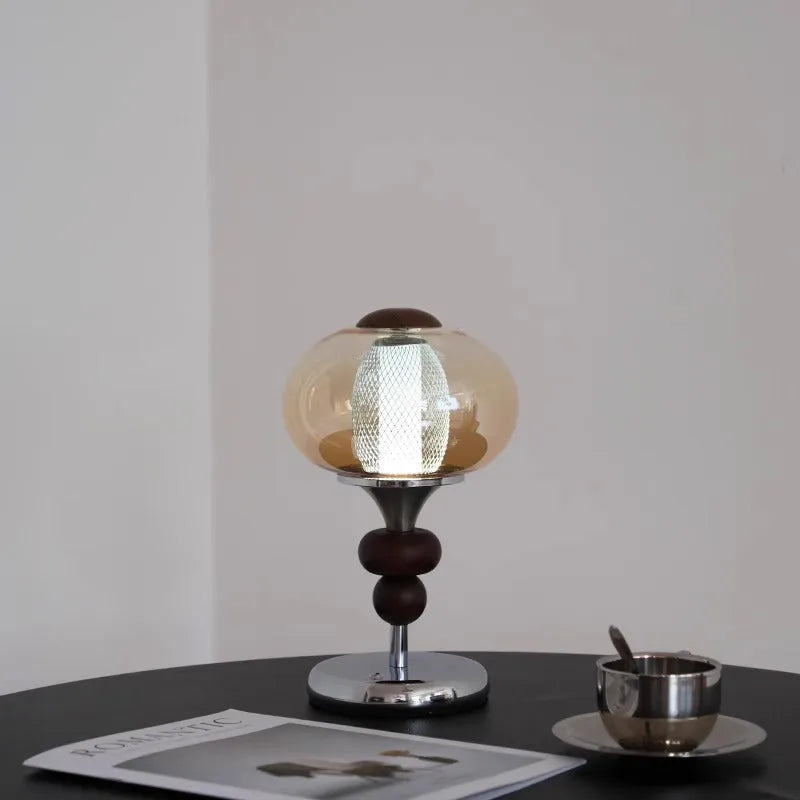Solid wood palace style table lamp with touch switch for colour changing and dimming.