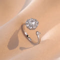 Zircon light luxury good luck rotating open rings ear studs necklace suit for women, copper and zircon, floral sun snowflake pattern