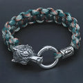 Handmade titanium steel wolf head bracelet with Luen character and camouflage finish