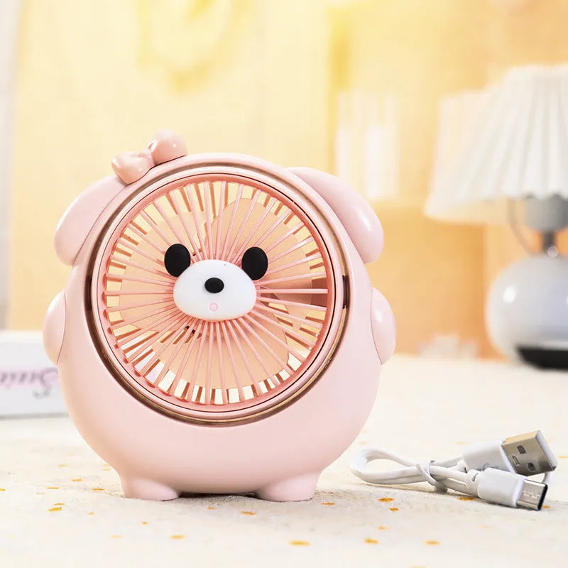 Desktop USB electric fan with dog-themed design in six colour options including bear and puppy variants
