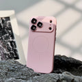 Frosted magnetic suction phone case with lens protector for iPhone 17 series in black, blue, grey, orange, pink, rose red or white.