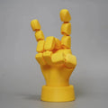 Yellow PLA movable joint hand props for stop motion animation measuring 5x5.38x7.5cm