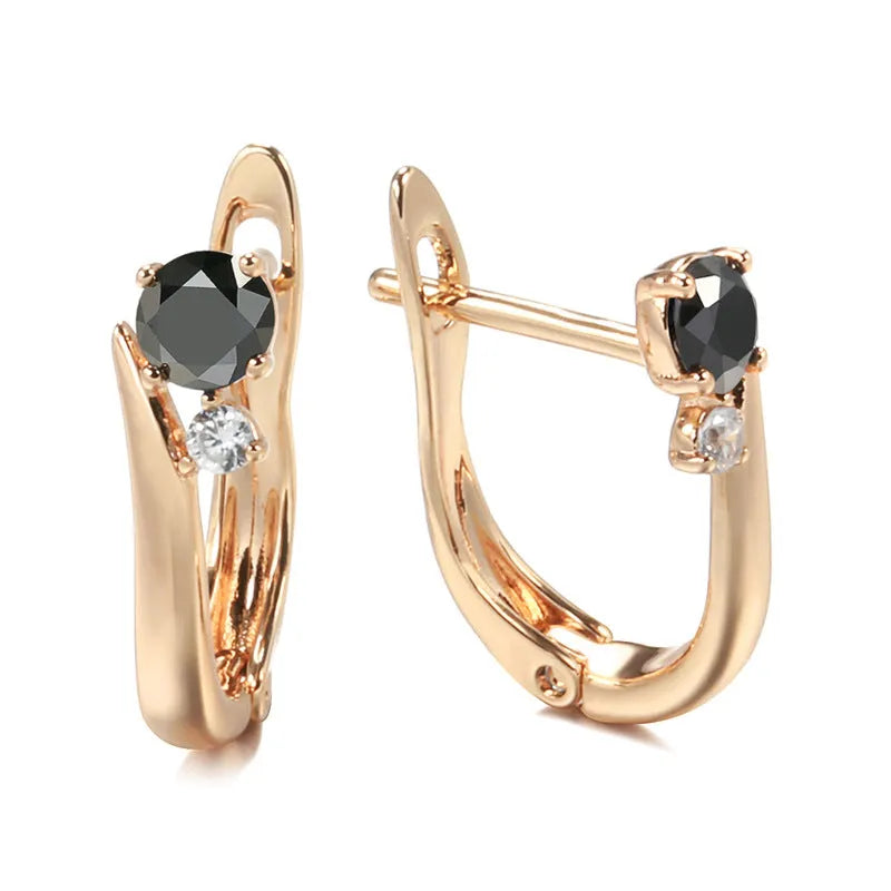 Women's gold-colour drop earrings with black agate geometric design and retro styling on ear clips