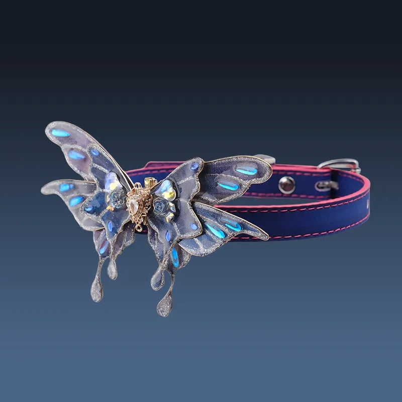 Purple temperature change butterfly rhinestone decorative collar necklace for men and women