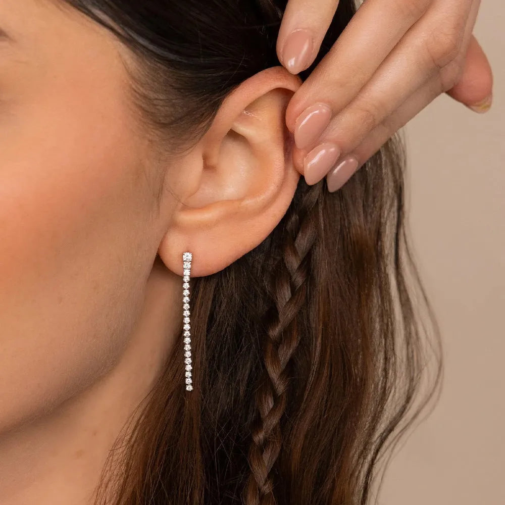Women's geometric zircon earrings in stainless steel with gold or steel colour options