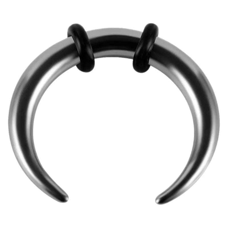 316 stainless steel C-shaped nose ring with buffalo horn detail in steel and black colour options.