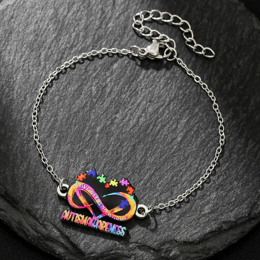 Stainless steel necklace and matching bracelet with colour printed inspirational designs