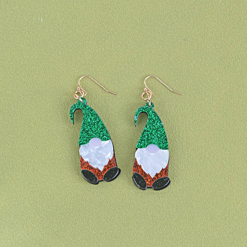 Cartoon Santa Claus acrylic earrings with Christmas hats in red, green, or mixed colours