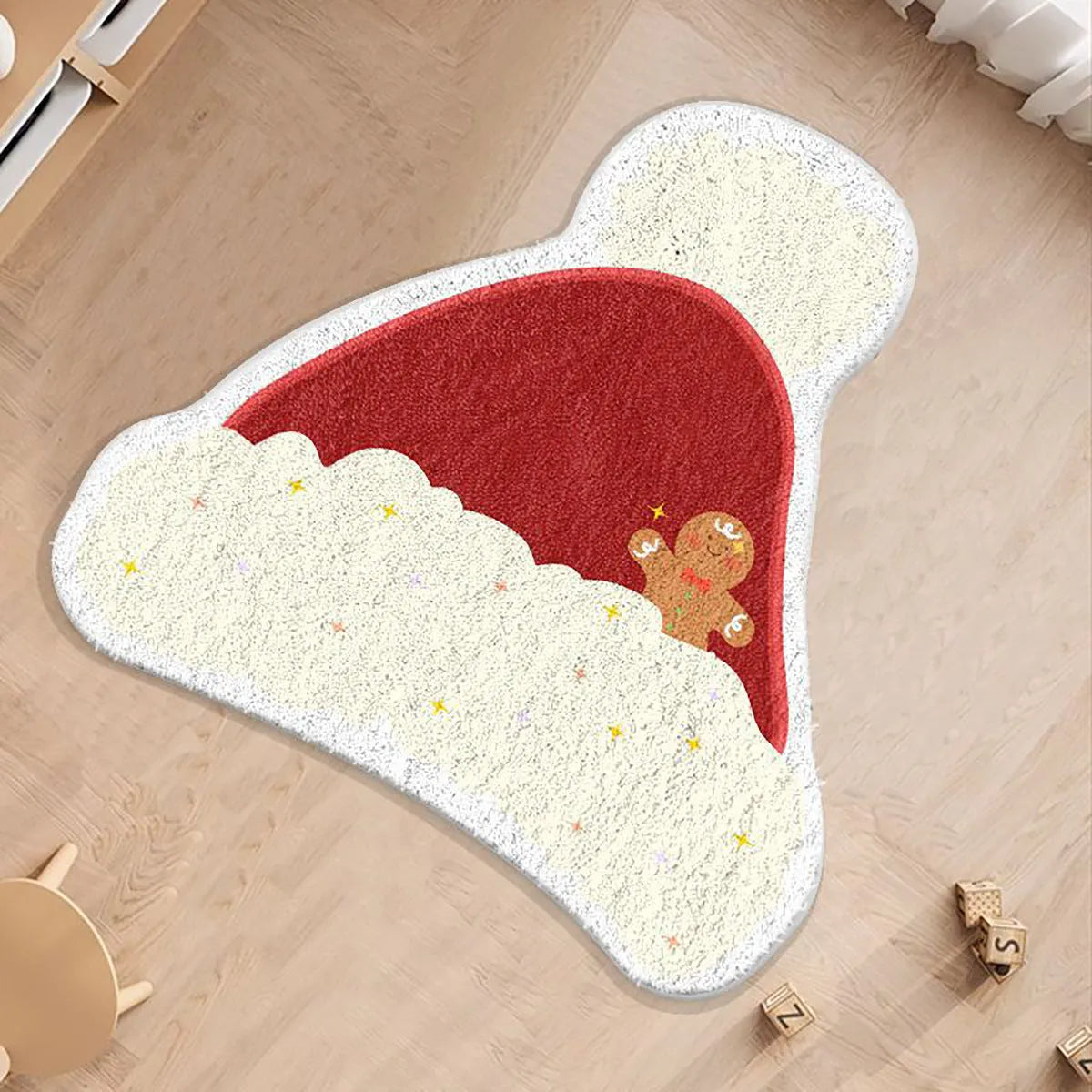 Alien shaped Christmas floor mat in imitation cashmere material with festive colour patterns