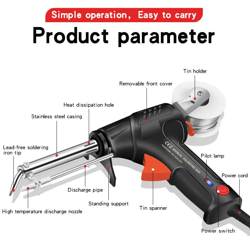 Black G102 alloy soldering gun kit with light, five-piece set with CN EU US standard options