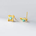 Women's geometric cross quadrangle stud earrings in S925 silver available in silver and gold tones