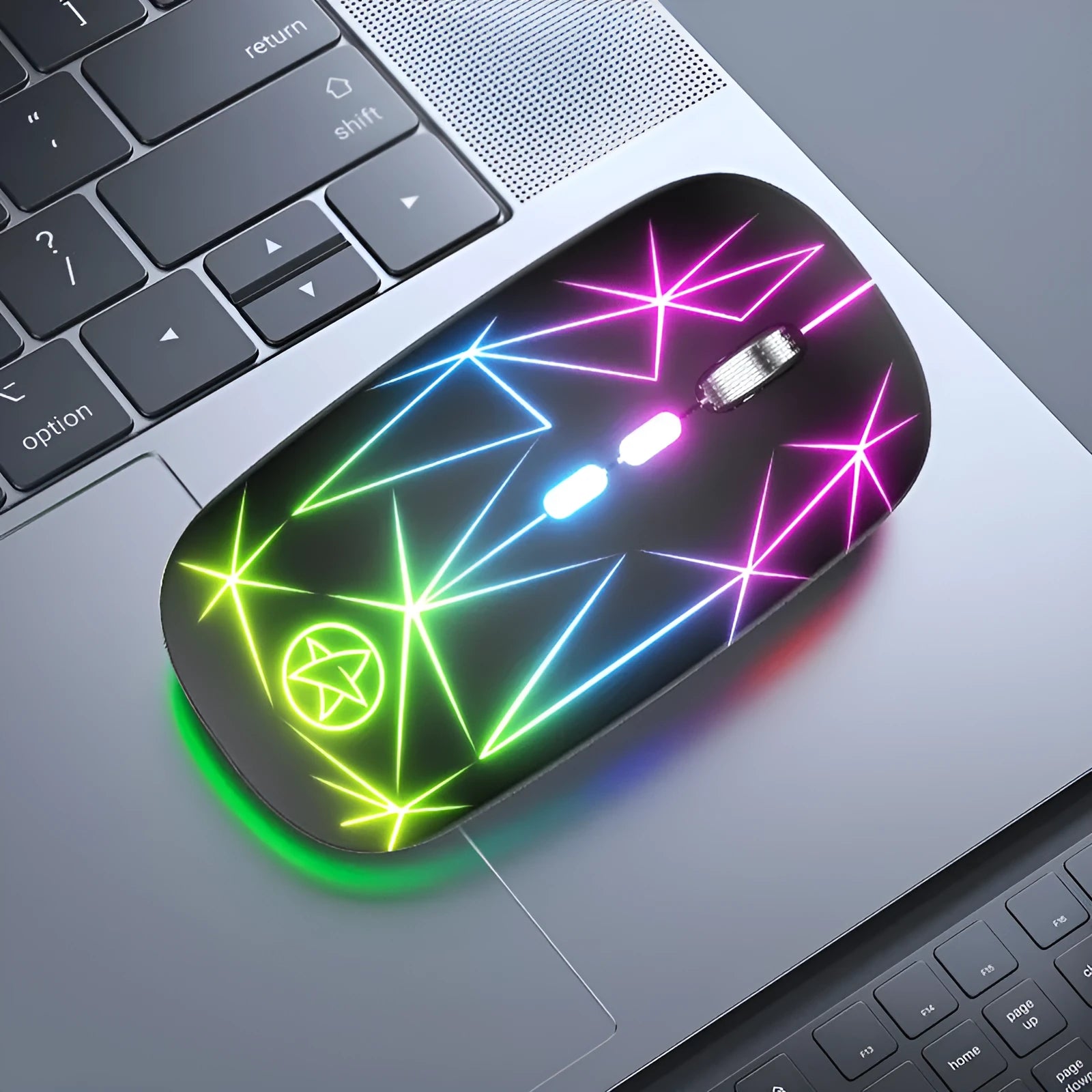 Wireless gaming mouse with RGB lighting and metal scroll wheel in black colour