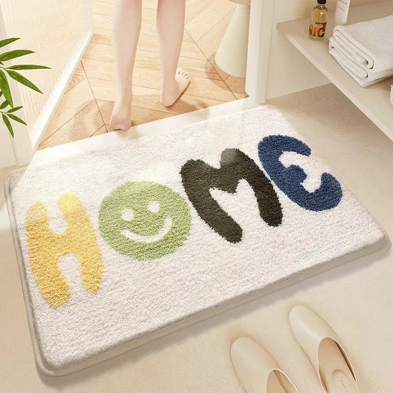 Rainbow pattern sky sea colour polyester fibre carpet mat with plastic bottom in square shape