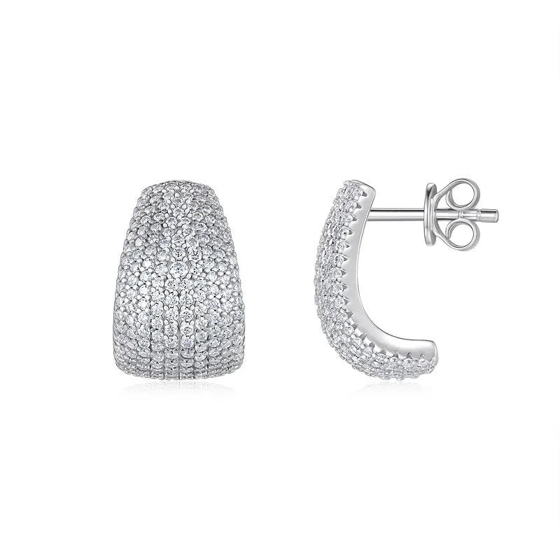 Geometric S925 sterling silver stud earrings with a white moissanite centre for women.