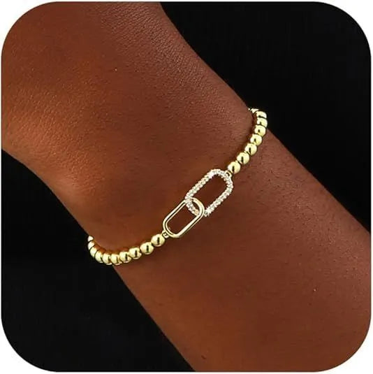 Women's adjustable stainless steel beaded bracelet in geometric round bead design