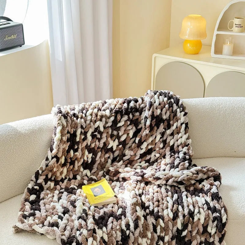 Handmade chenille blanket with striped pattern from section dyeing in 130x170cm size