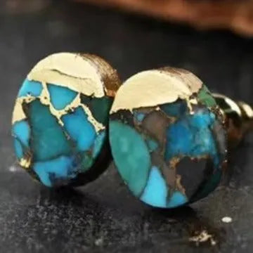 Natural stone bohemian style stud earrings with irregular cut on simple stud backs
