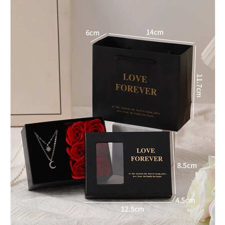 Korean style soap flower gift box set with six flowers in gift box and handbag