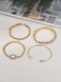 Women's geometric retro alloy bracelet set with square diamond patterns in gold or silver four-piece collection