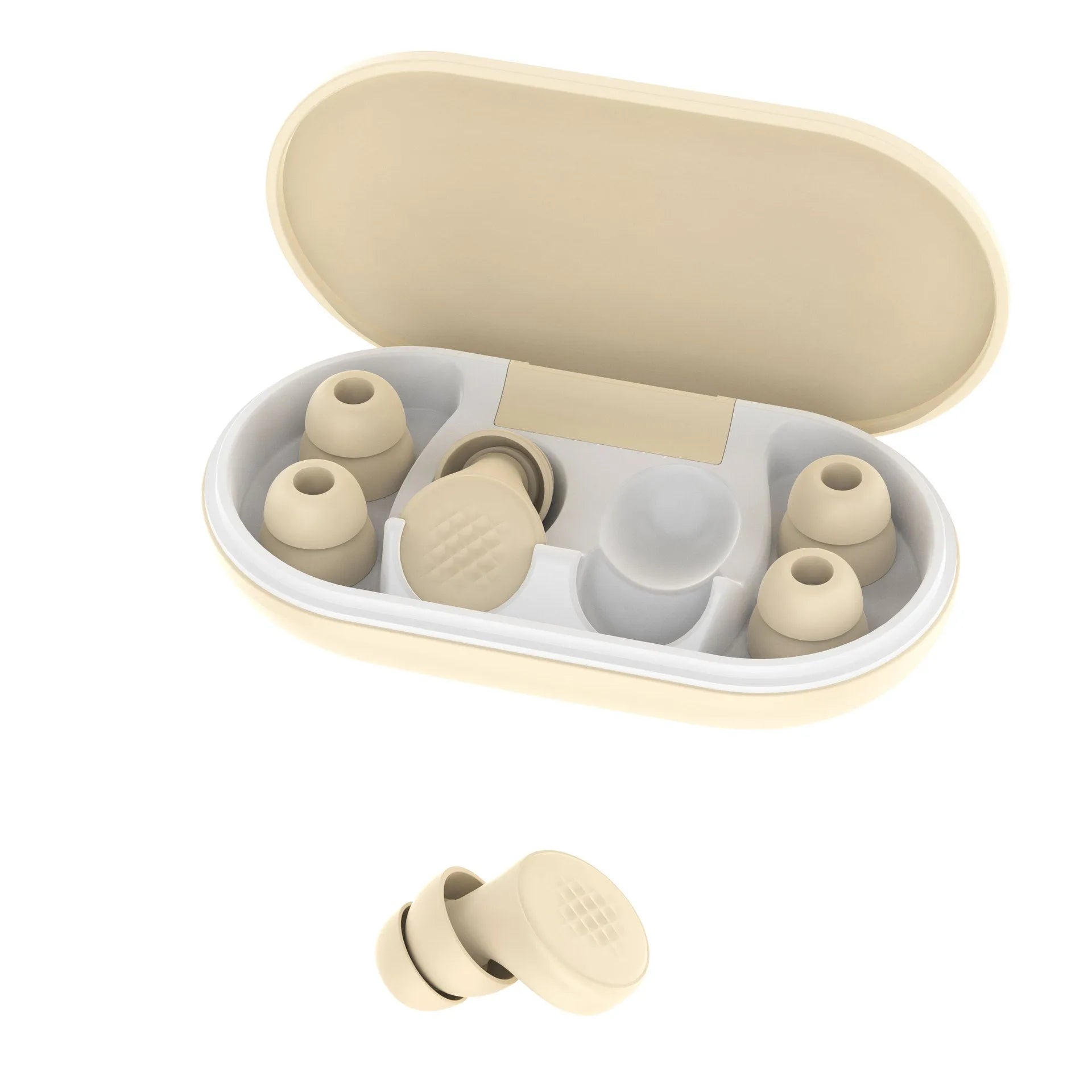 Anti-noise sleep earplugs in beige with flexible ABS silicone in-ear design