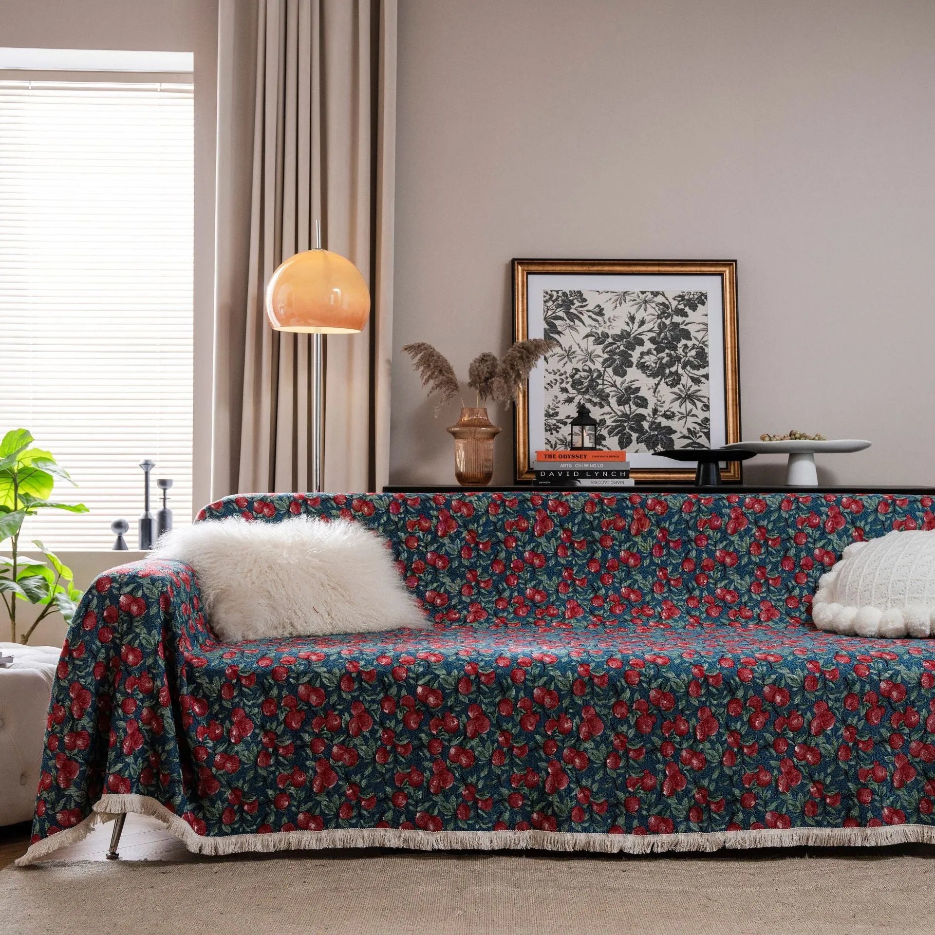 American country style jacquard patterned sofa cover in polyester cotton fabric on a sofa.