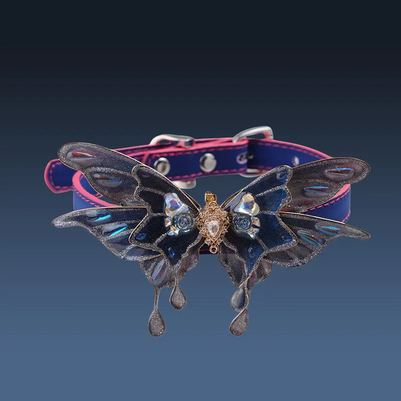 Purple temperature change butterfly rhinestone decorative collar necklace for men and women