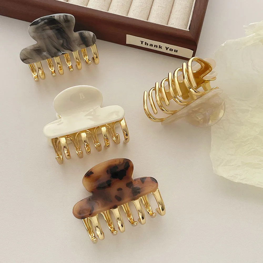 Women's retro acetate hair barrettes with metal grip in four colour options