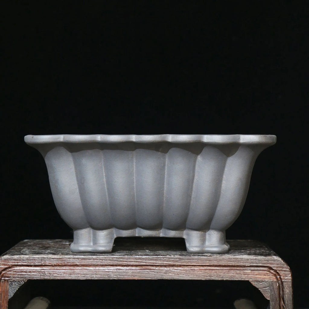 Square purple sand ceramic bonsai pot with 37cm diameter and 15cm height dimensions