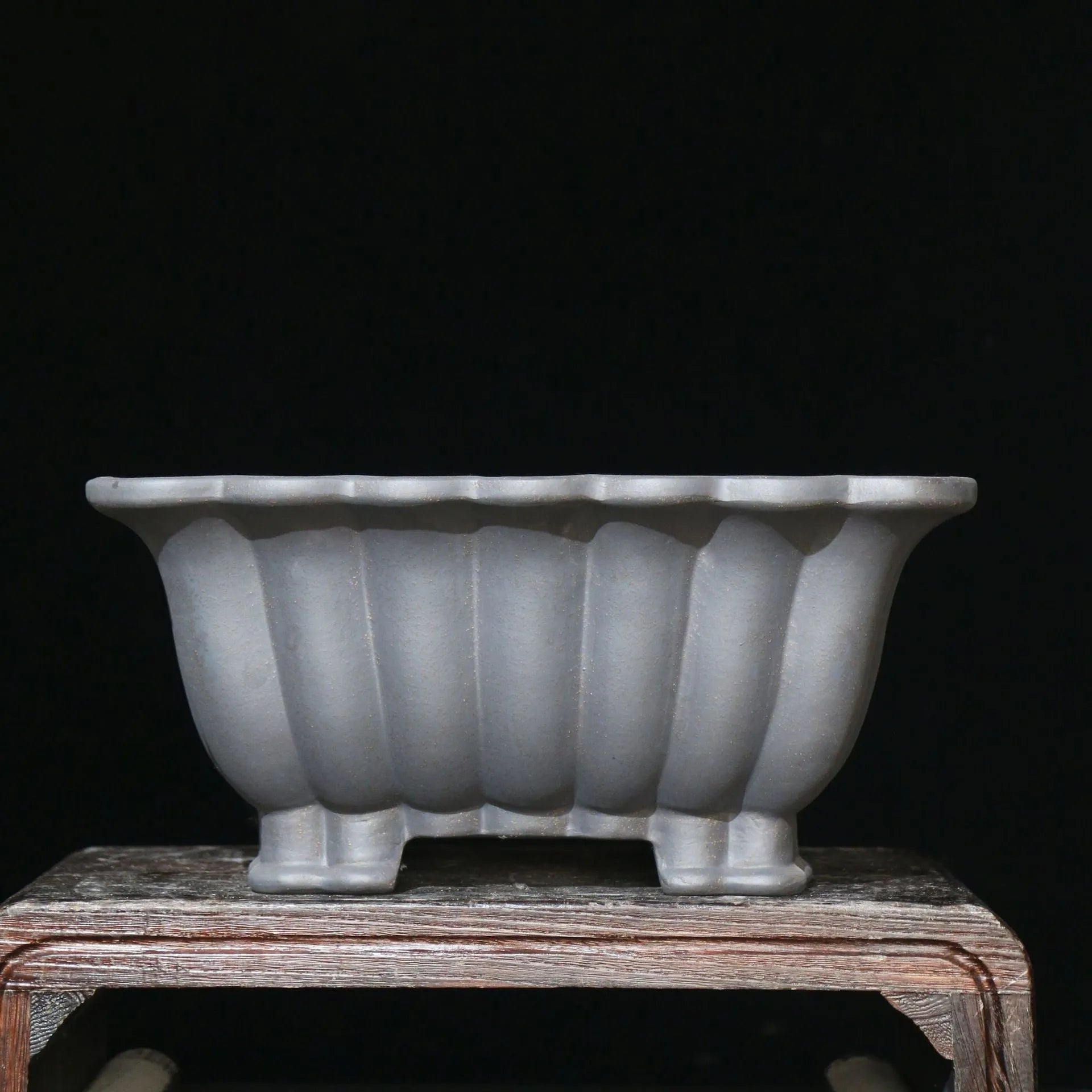 Square purple sand ceramic bonsai pot with 37cm diameter and 15cm height dimensions