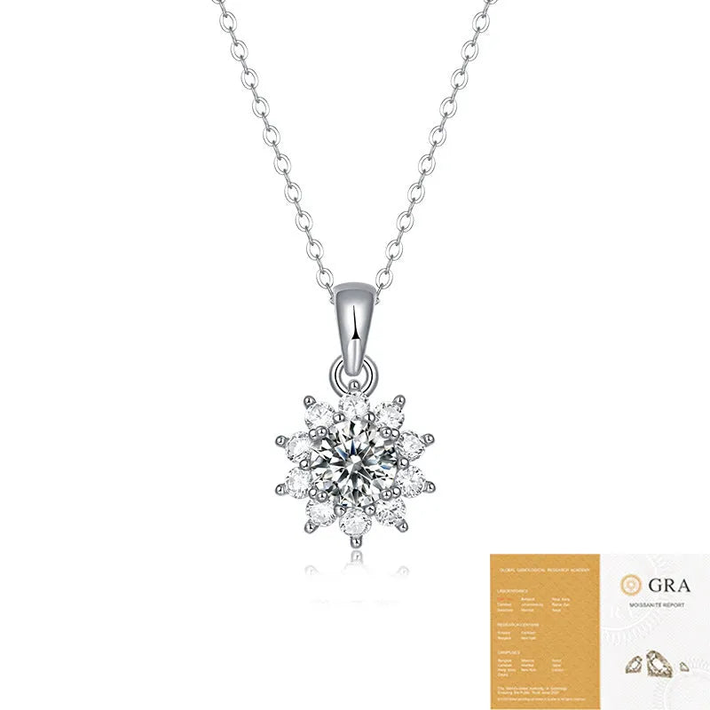 925 silver moissanite flower pendant necklace on adjustable 21-50cm chain, 1 carat round stone