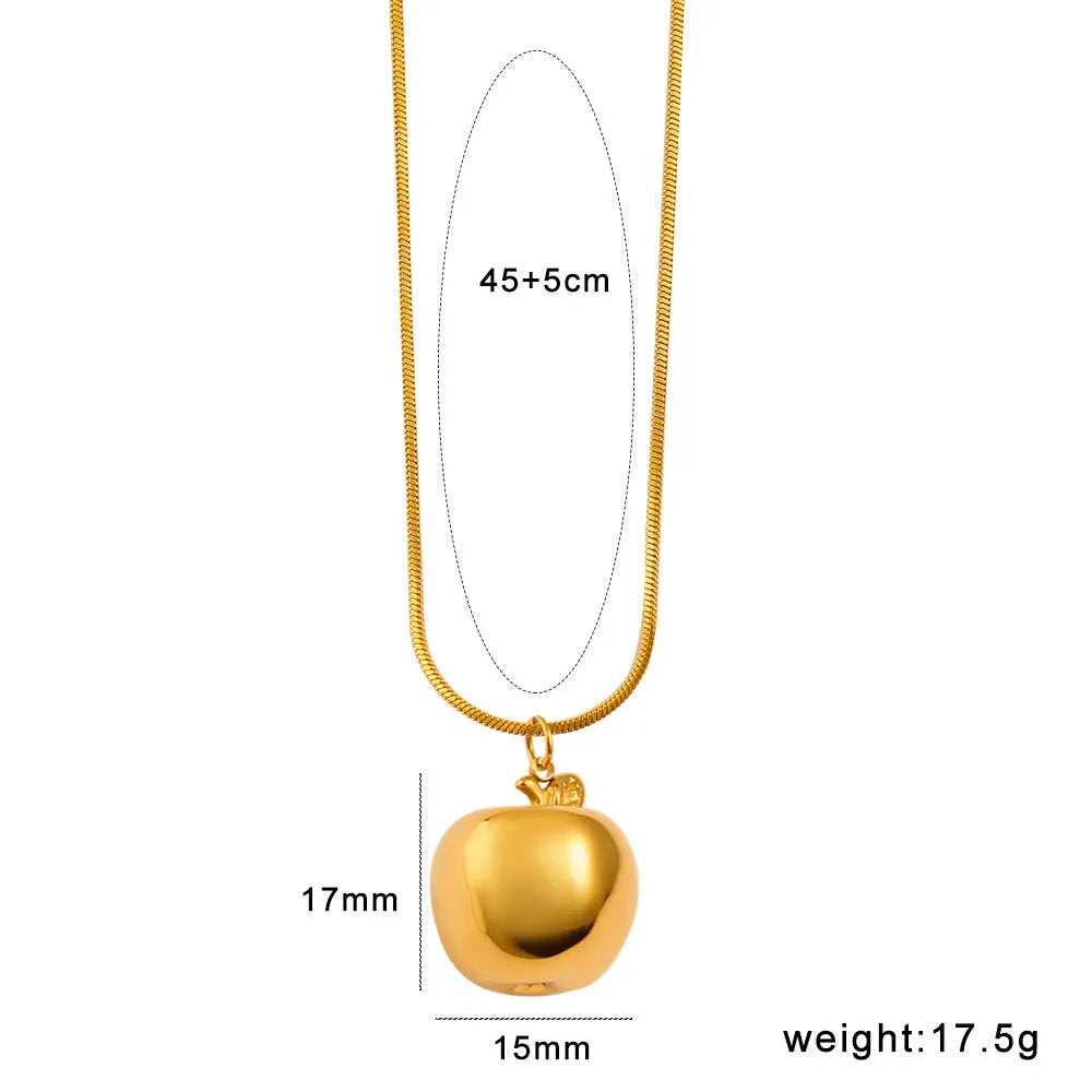 Alloy fruit pendant necklace with apple, grape, watermelon, banana, pineapple, strawberry designs on stainless steel chain.