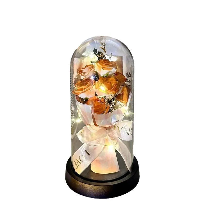 Formed bionic bouquet artificial silk flower arrangement in gradient light pink purple colour.