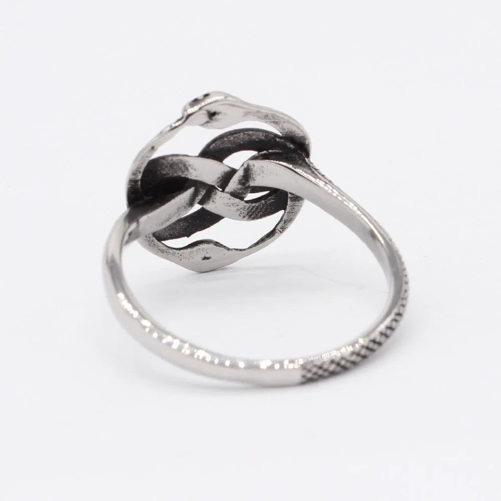 Titanium steel double snake ring with retro styling and cold wind pattern in steel colour