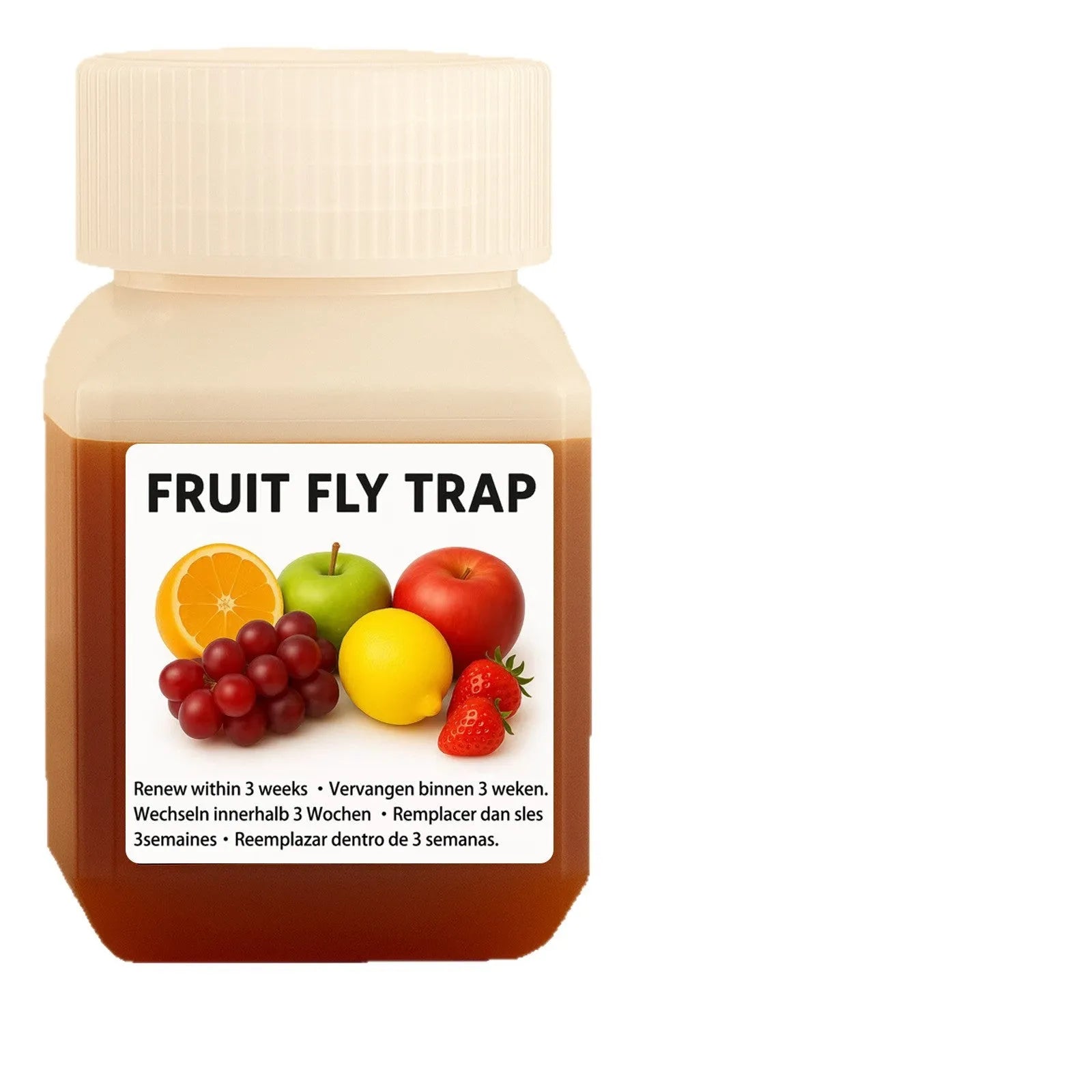 Bottle of fruit fly bait liquid for trap refills with SK003 formula