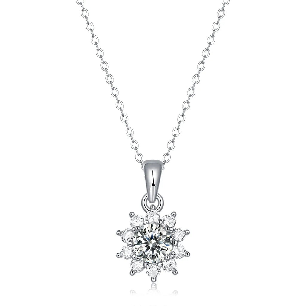 925 silver moissanite flower pendant necklace on adjustable 21-50cm chain, 1 carat round stone