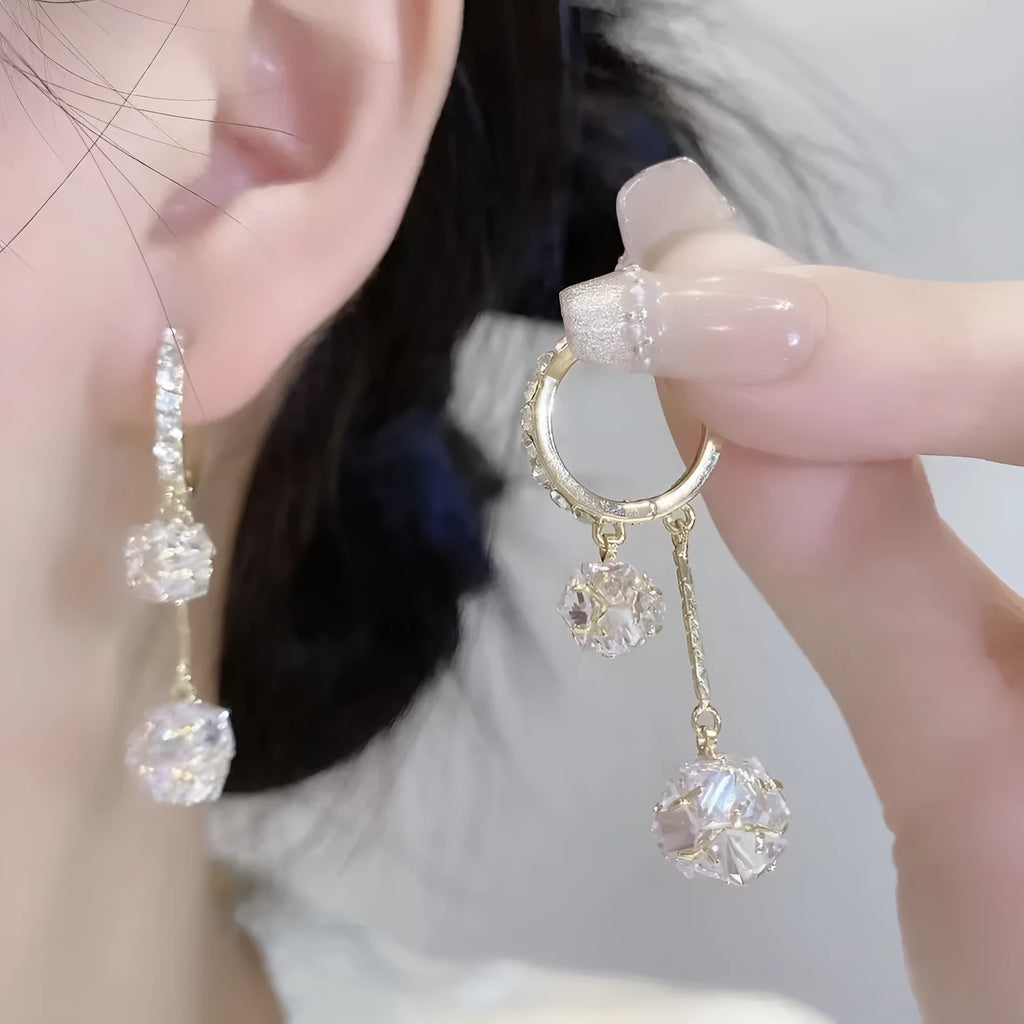Silver balloon tassel drop earrings with rhinestone ball pendant and confession balloon charm