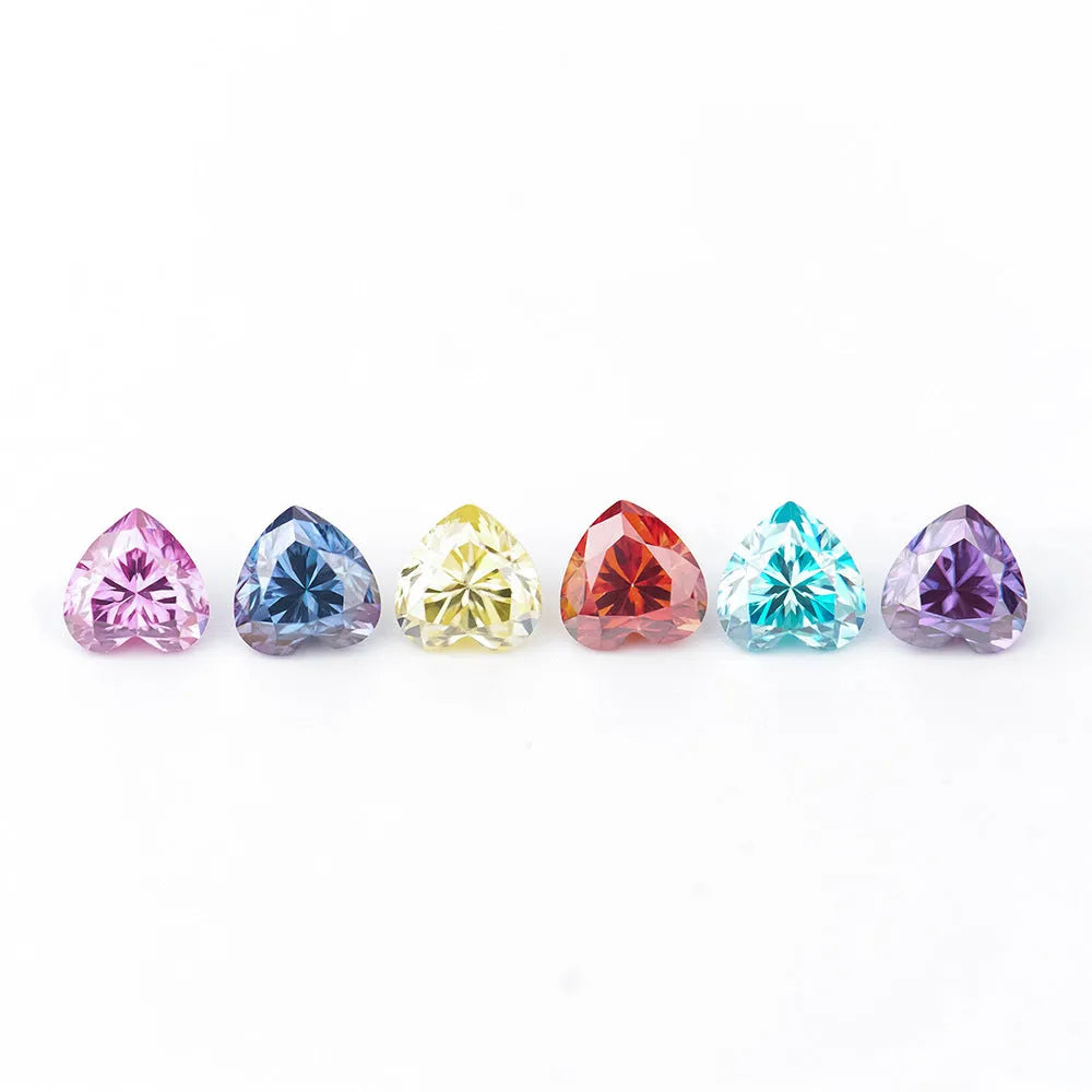 Heart-shaped moissanite loose stone in lemon yellow colour showing six size options