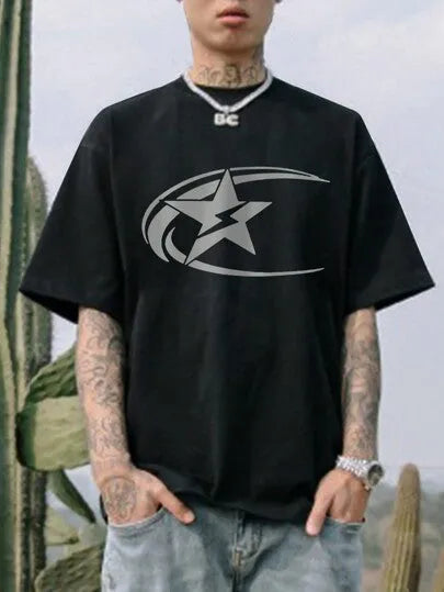 Men's solid colour pure cotton T-shirt in Japanese retro style, shown in black.