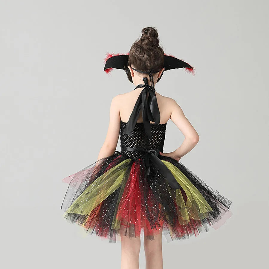 Girls pirate costume Halloween dress with sequins and mesh detailing in pirate skirt design