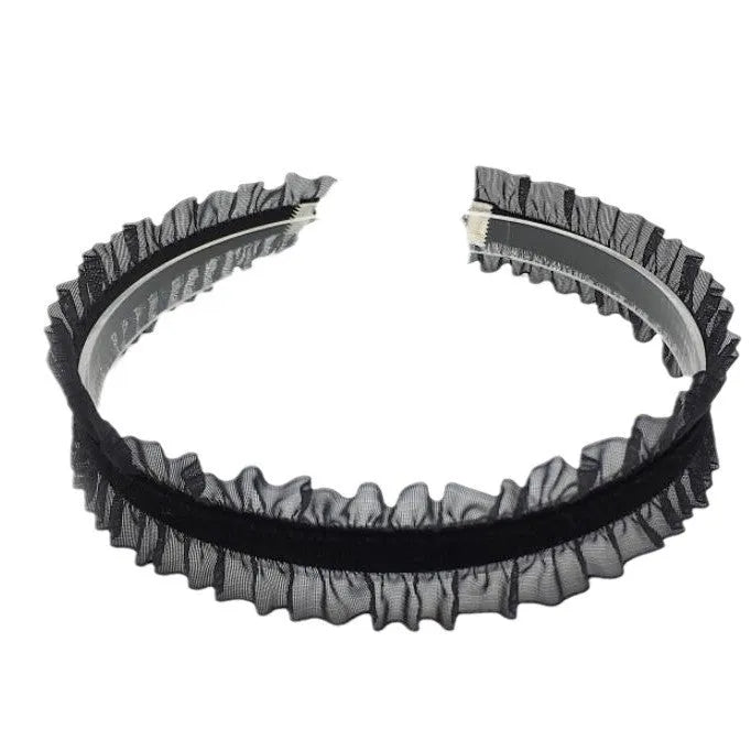 Velvet ruffled floral clavicle necklace with snake bones chain in alloy, available in black, light coffee, or white.