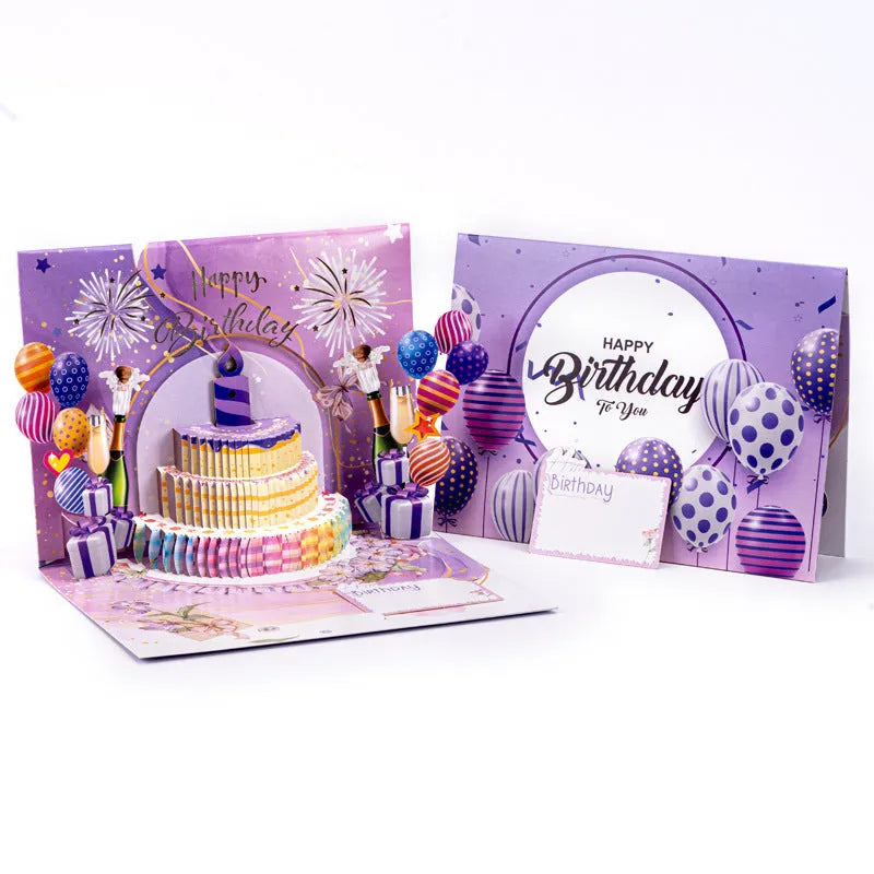 Chinese ink style 3D pop-up greeting card with a cake design, measuring 15cm by 20cm.