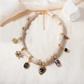 Heart shaped resin bamboo pendant necklace with electroplated finish in picture color for women