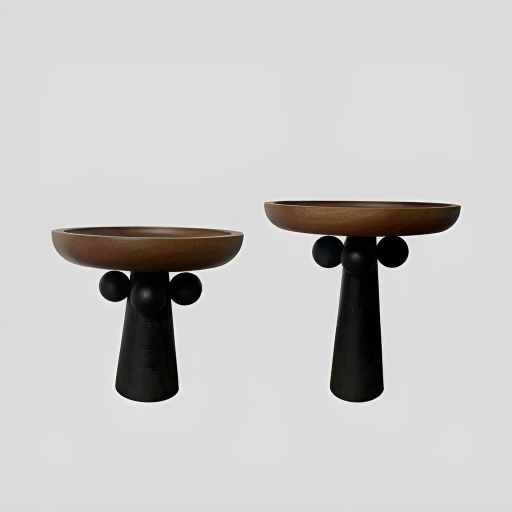 Nordic style wooden round tray on high legs for candle and perfume display organisation