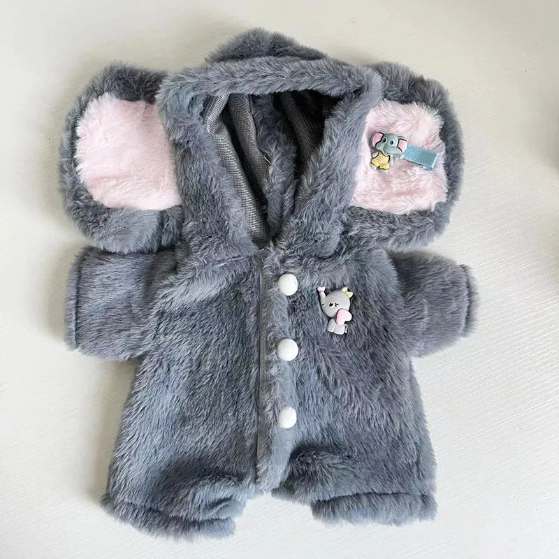 Grey elephant jumpsuit for 30cm Lina bear dolls with plush fabric