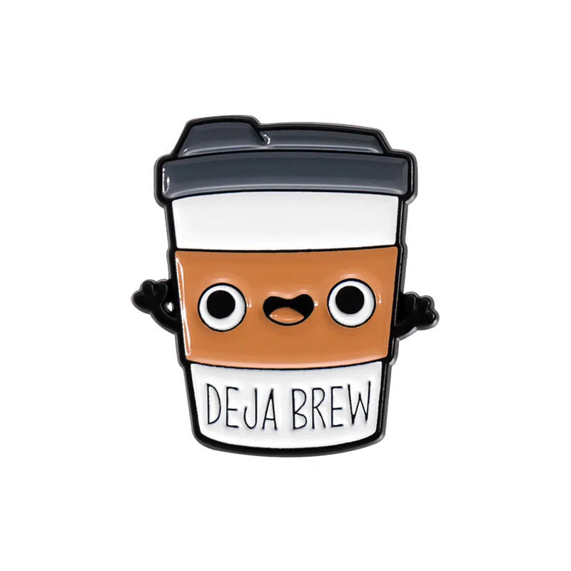 Creative cartoon coffee drink cup alloy brooch with baking varnish finish in colour QHXZ1759