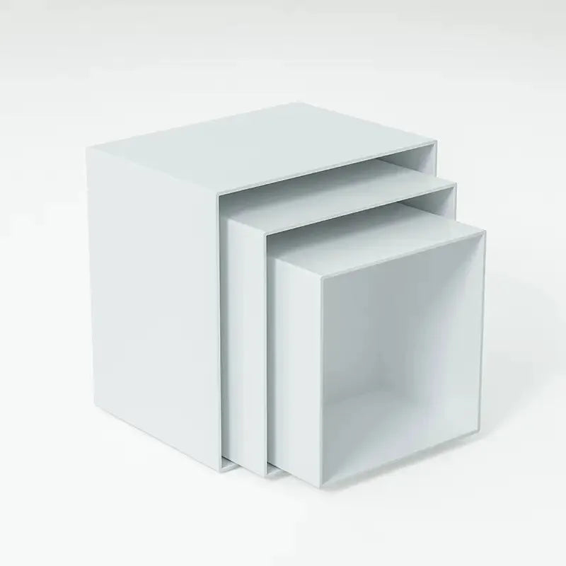 White plastic suit cube dessert display stand with six stackable pieces for table presentation