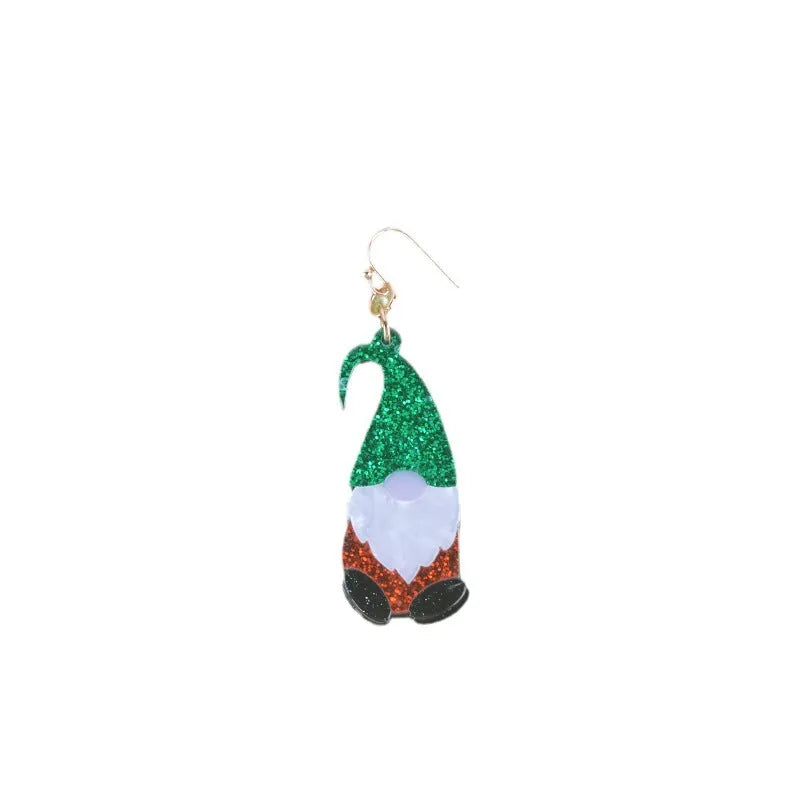 Cartoon Santa Claus acrylic earrings with Christmas hats in red, green, or mixed colours